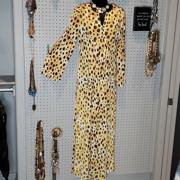 Vintage Leopard Print Polyester Maxi Dress, Sz Large, READ FOR FLAWS! - Picture 2 of 15